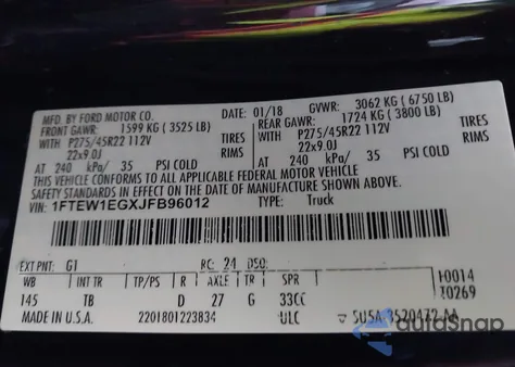 2018 Ford F-150 Limited из США, поврежденный, VIN 1FTEW1EGXJFB96012